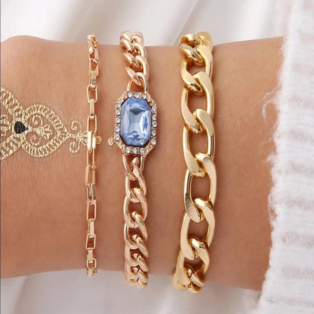 Gorgeous Jewel Gold Chain Link Bracelets set